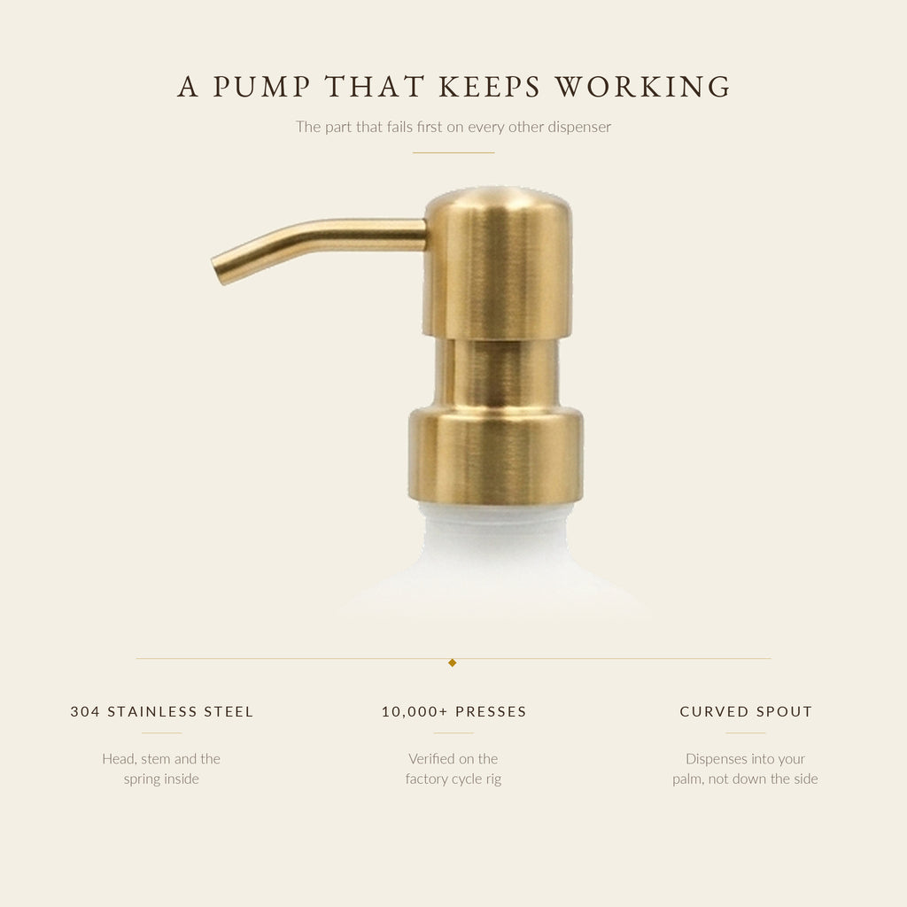 Brushed gold 304 stainless steel soap pump with curved spout