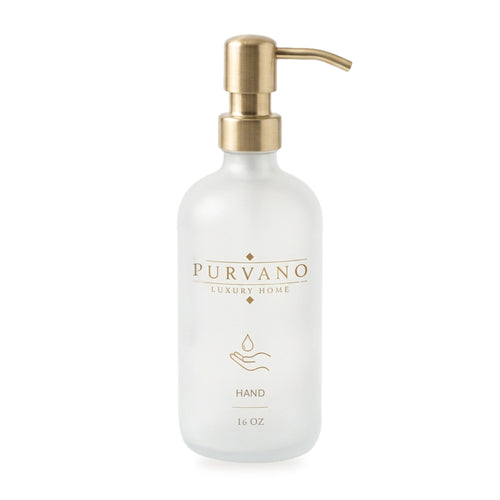 PURVANO frosted glass hand soap dispenser with brushed gold pump